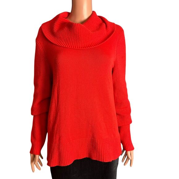 Lauren Ralph Lauren Orange Cowl Neck Sweater XL Preppy Soft Cabincore Ski Resort - Picture 1 of 4